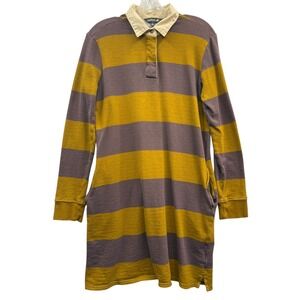 Toad&Co Striped Rugby Dress Mustard Brown Long Sleeve Travel Casual Outdoor L